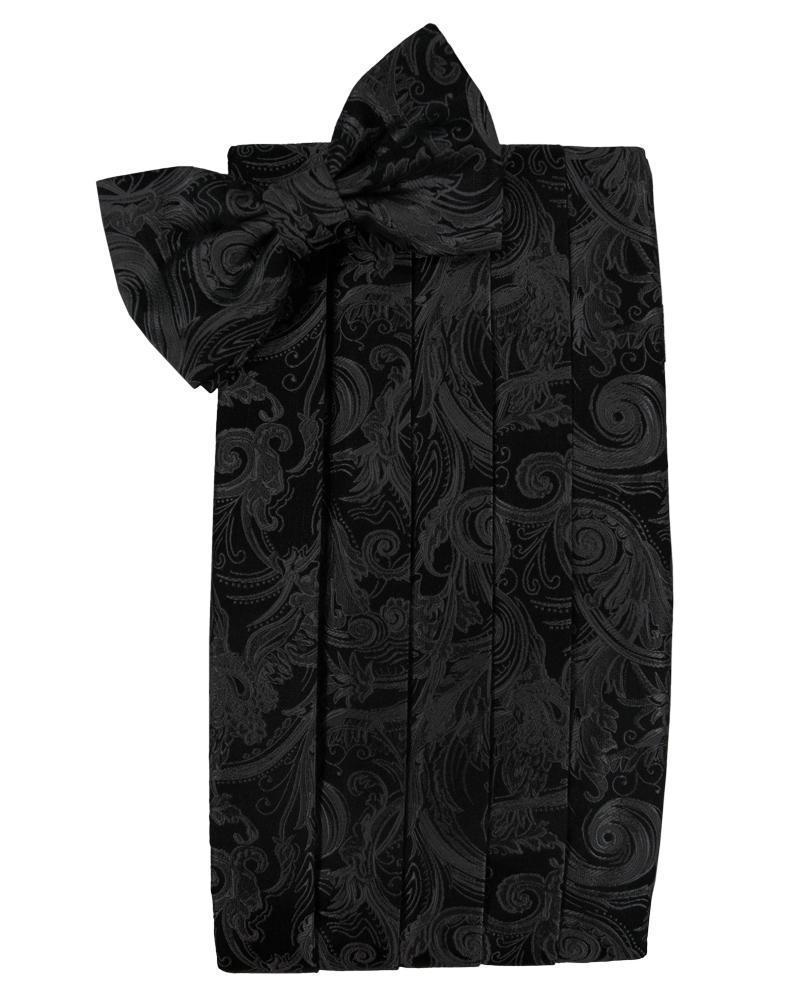 Tapestry Pattern Silk Tuxedo Vest (Black) - 100% Silk and Tie Set